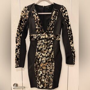 WOW Couture Black and Gold Sequin Long Sleeve Dress